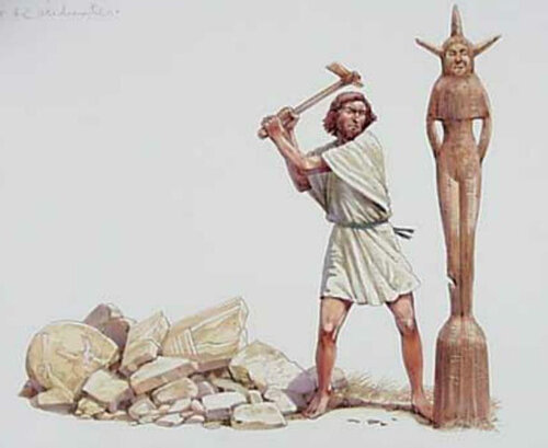 Gideon striking down an Asherah pole